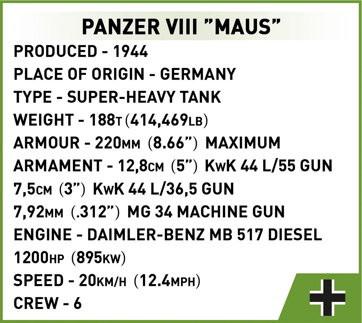 Cobi 1/35 Panzer VIII Maus Brick Model Kit Cobi