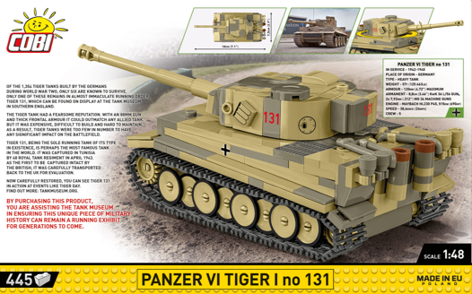 Cobi 1/48 Scale Tiger 131 - Upgraded Brick Model Kit Cobi