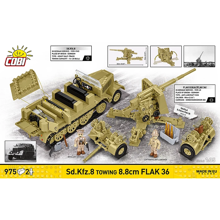 Cobi 1/35 Scale: Sd.Kfz.8 Towing 8.8cm Flak 36 Brick Model Kit Cobi