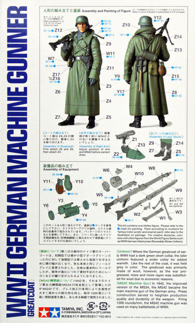 Tamiya 1/16 WW2 German Machine Gunner (Greatcoat) Scale Model Tamiya