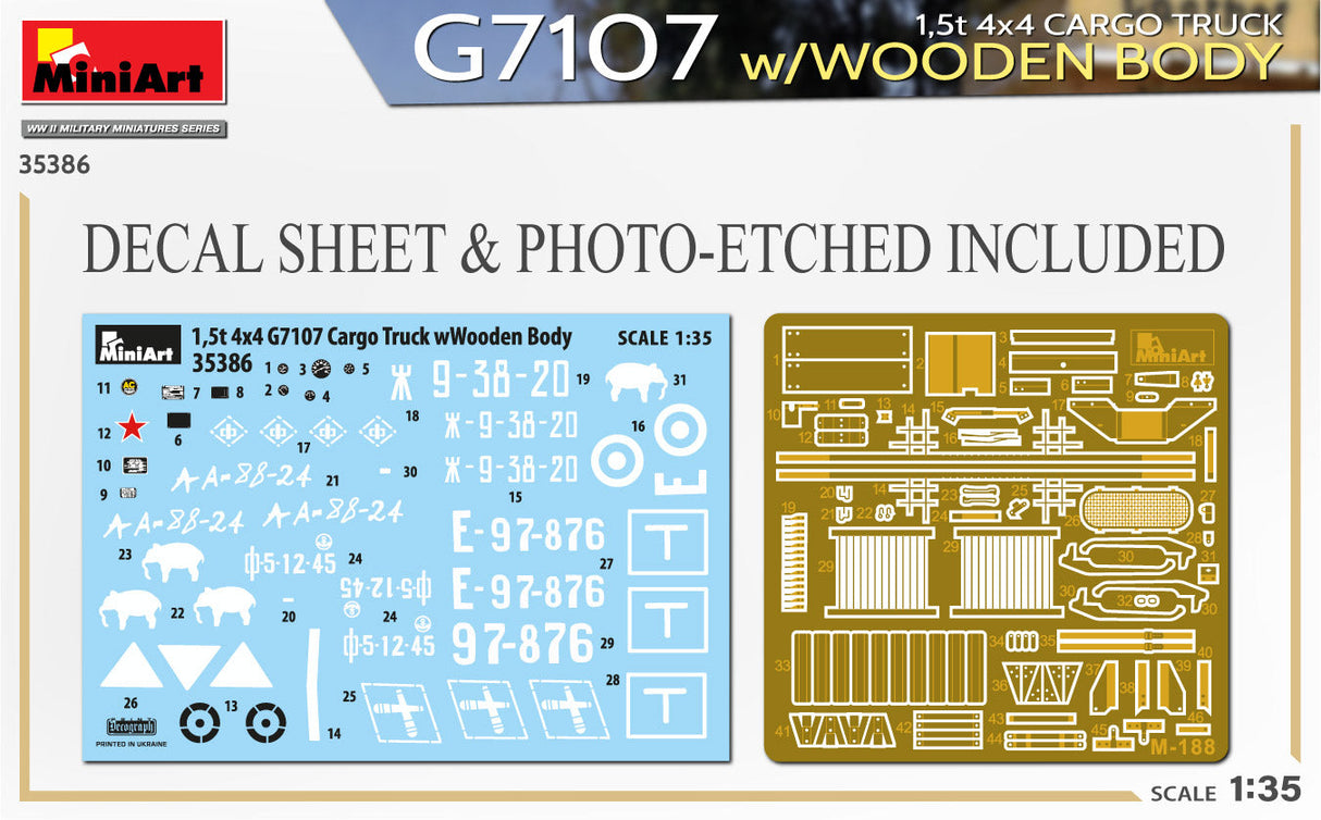 MiniArt 1/35 G7107 1.5t 4x4 Military Truck w/Wooden Body Scale Model MiniArt