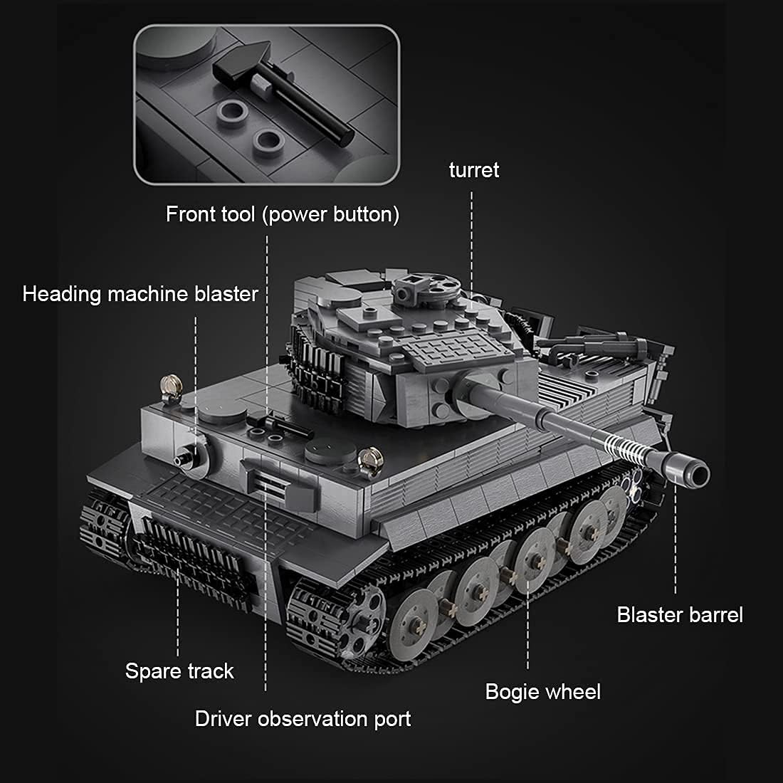 CaDA Remote Control Brick Model Tiger Tank Brick Model Kit Cadfi