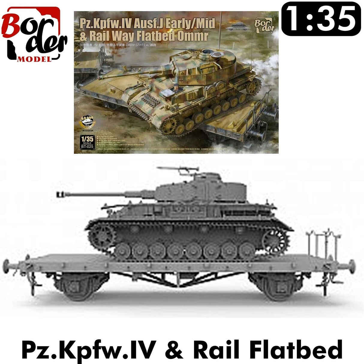 Border Model 1/35 Panzer 4 Ausf J Early/Mid and Railway Flatbed Scale Model Border model