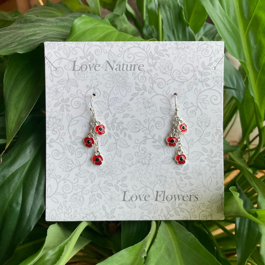 Poppy Red Flowers Drop Hook Earrings Jewellery Alexander Thurlow
