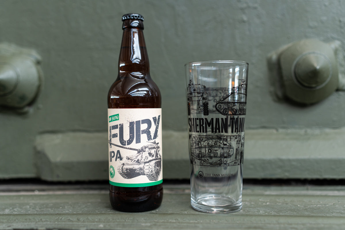 Fury Beer and Sherman Blueprint Pint Glass Gift Selection Drink The Tank Museum