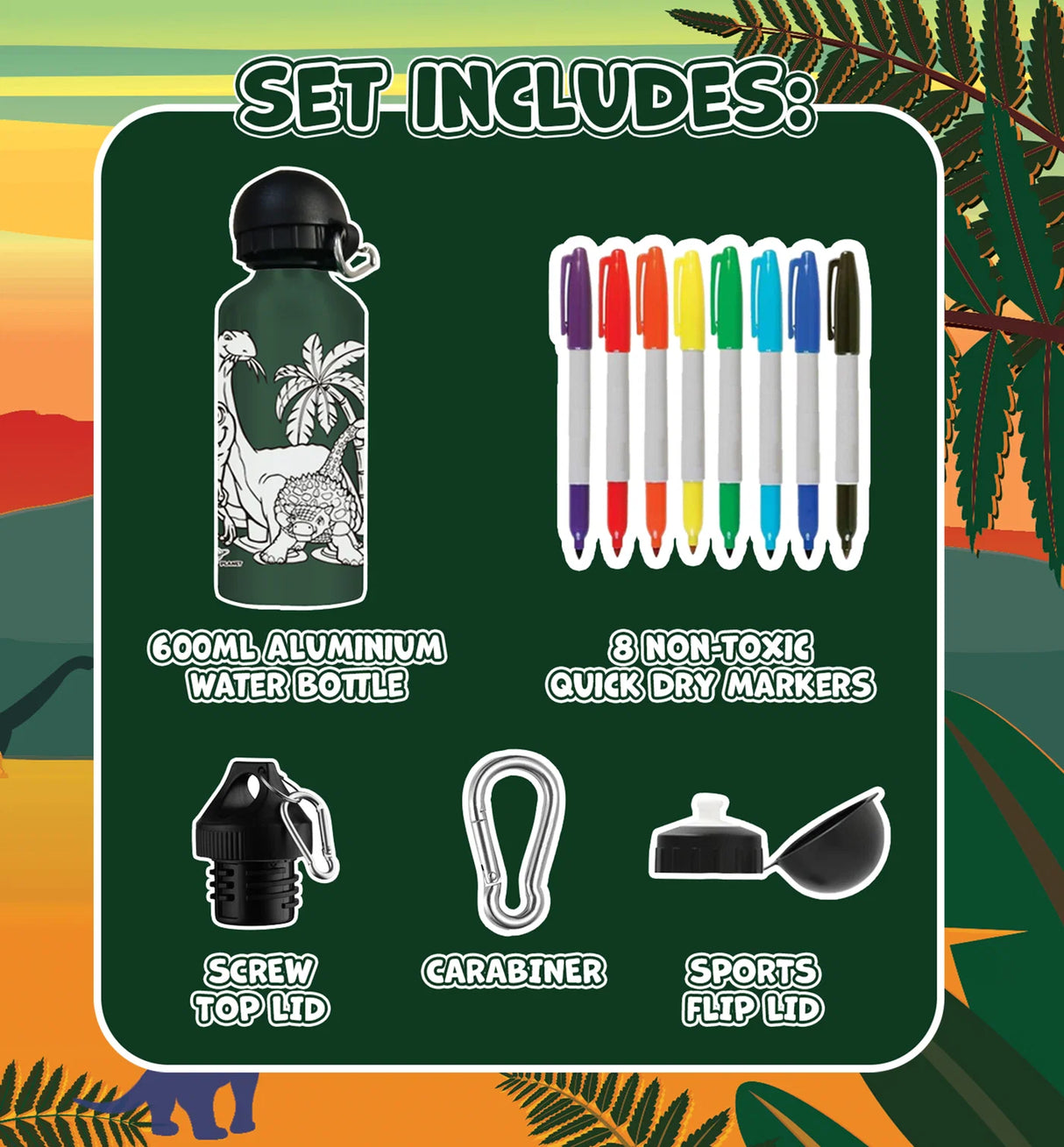 Colour In Water Bottle Dinosaur Drinkware Splat Planet Limited