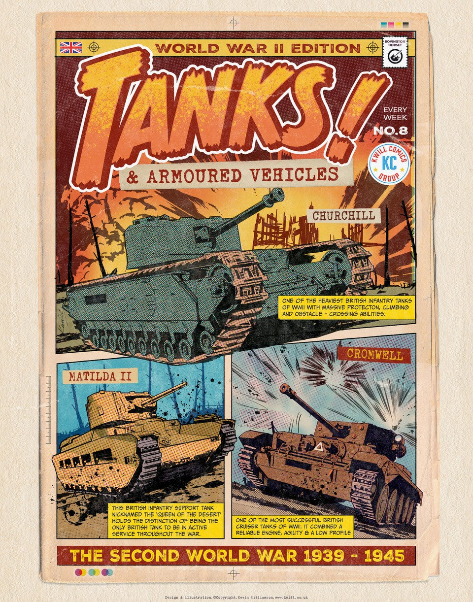 WW2 British Tanks Comic Illustration Print Wall Art Kevin Williamson