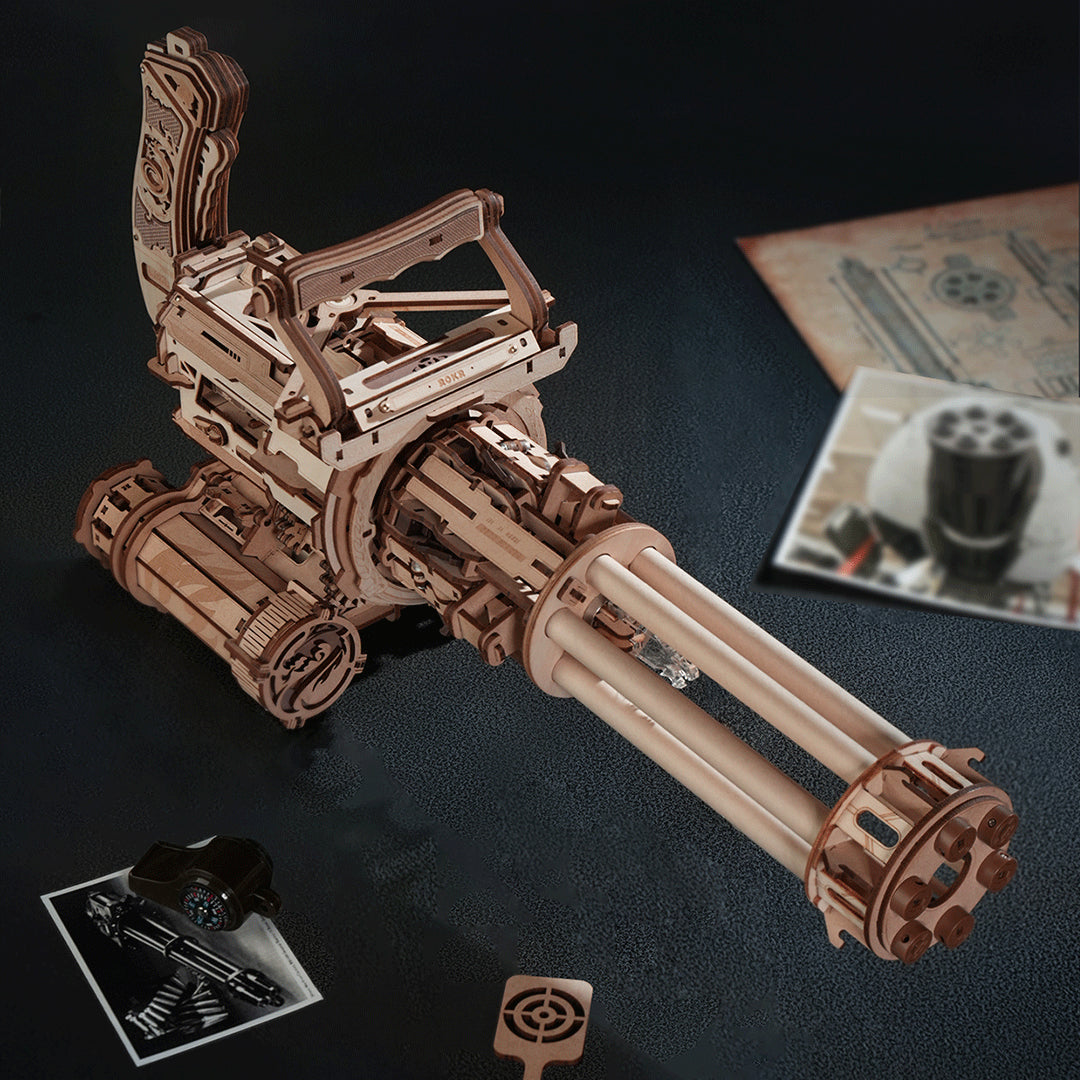Rokr Rotating Barrel Machine Gun Wooden Puzzle Toy Robotime