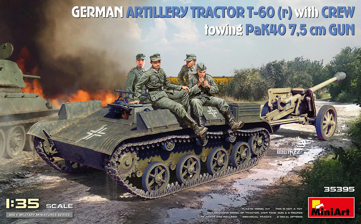 MiniArt 1/35 German Tractor T-60(r) w/ PaK40 Gun and Crew Scale Model MiniArt