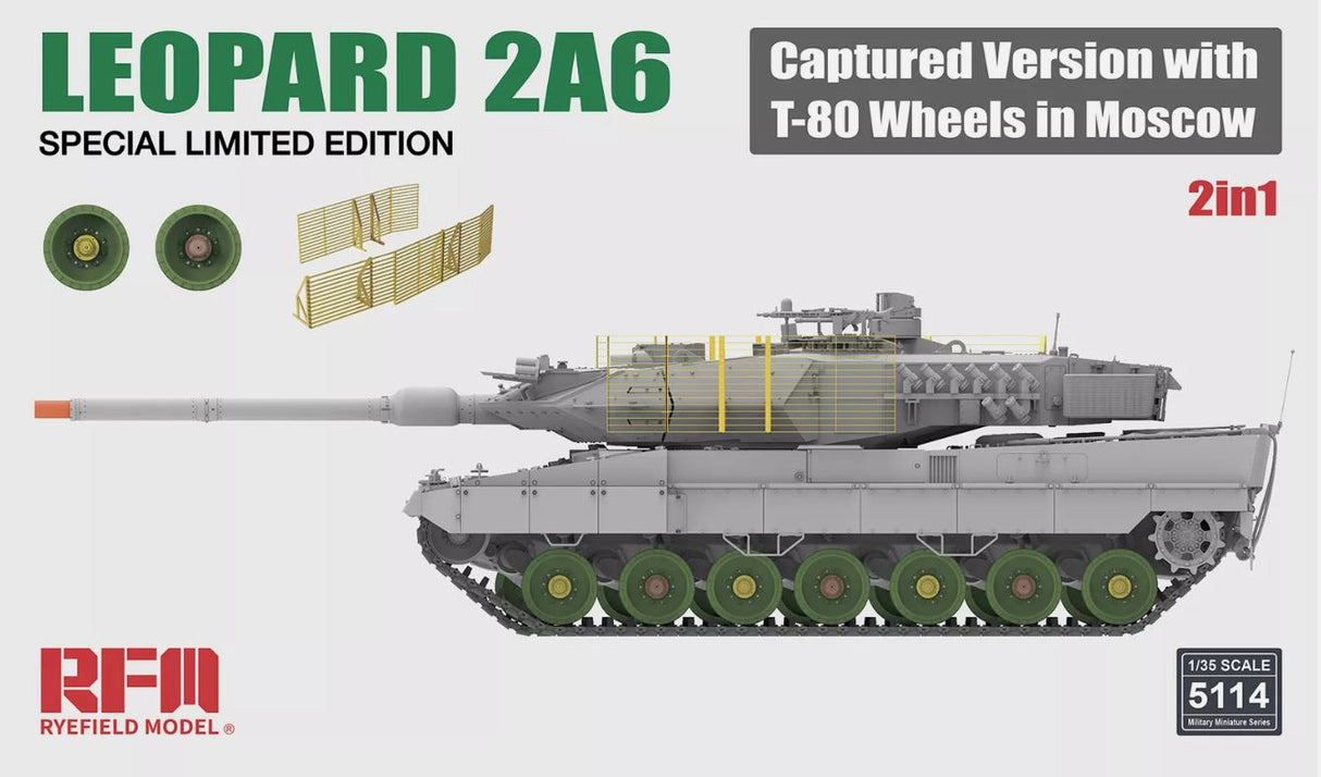 Ryefield Model 1/35 Leopard 2A6 MBT, Captured Version with T-80 Wheels Brick Model Kit Ryefield
