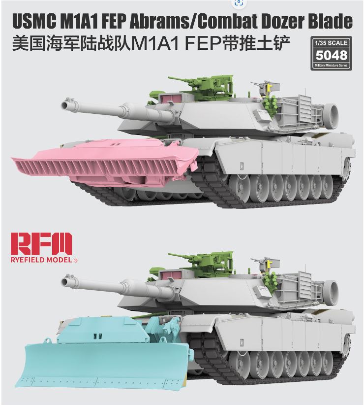 Ryefield Model 1/35 USMC M1A1 FEP Abrams w/Combat Dozer Blade Scale Model Ryefield