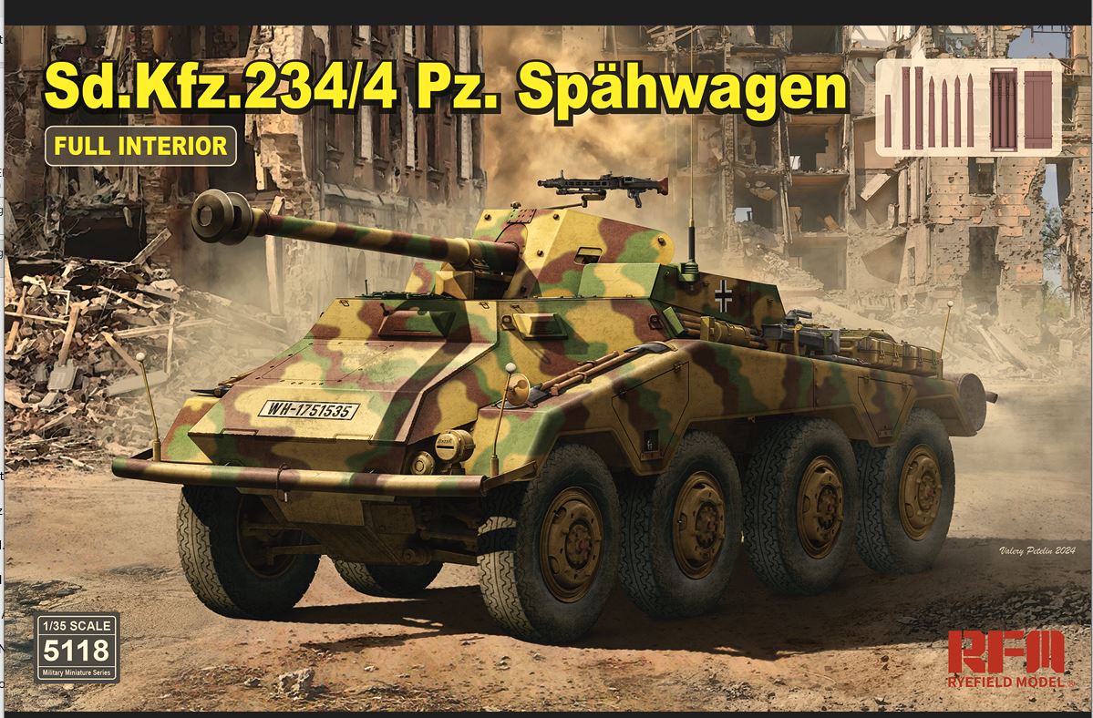 Ryfield 1/35 SDKFZ 234/4 PZ. SPAHWAGEN with full interior Brick Model Kit Ryefield