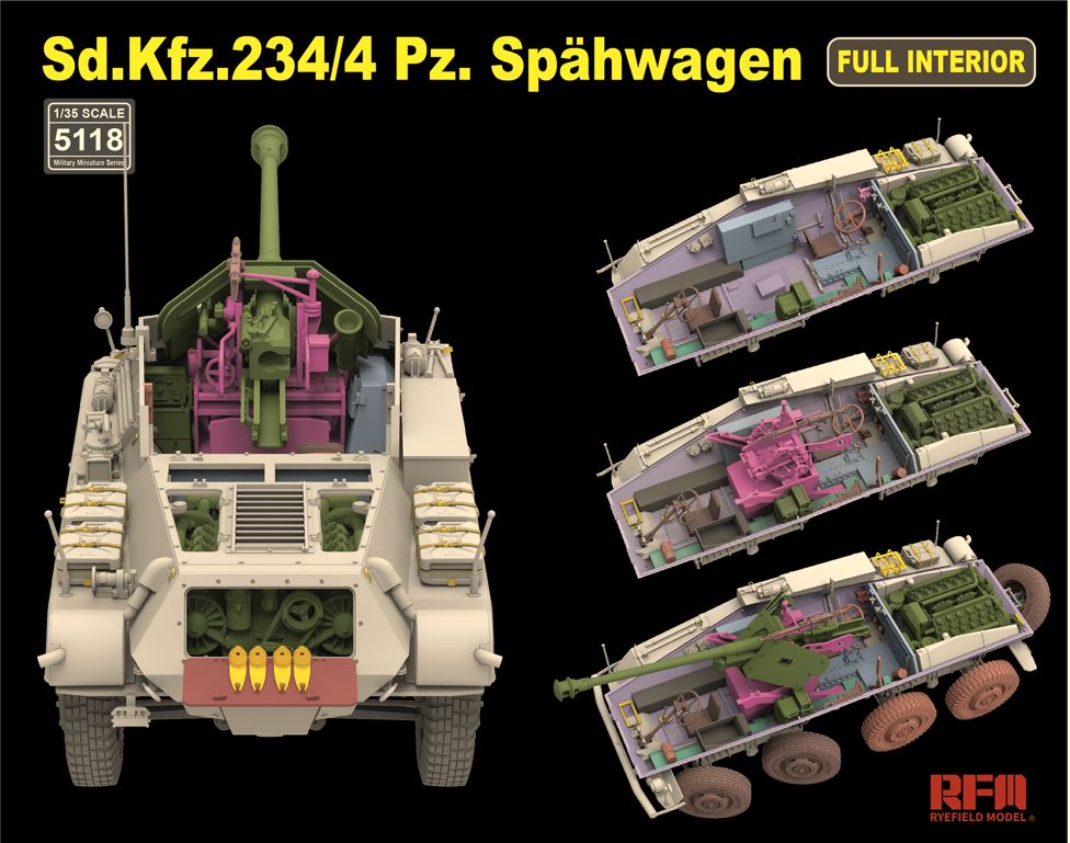 Ryfield 1/35 SDKFZ 234/4 PZ. SPAHWAGEN with full interior Brick Model Kit Ryefield