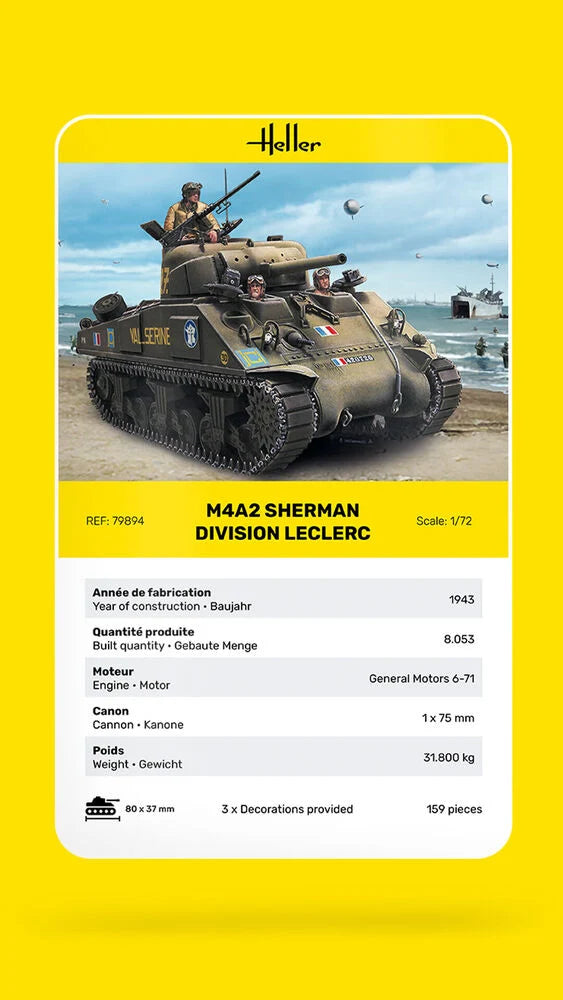 Heller 1/72 M4A2 Sherman Division Leclerc CHECK MODELS Heller