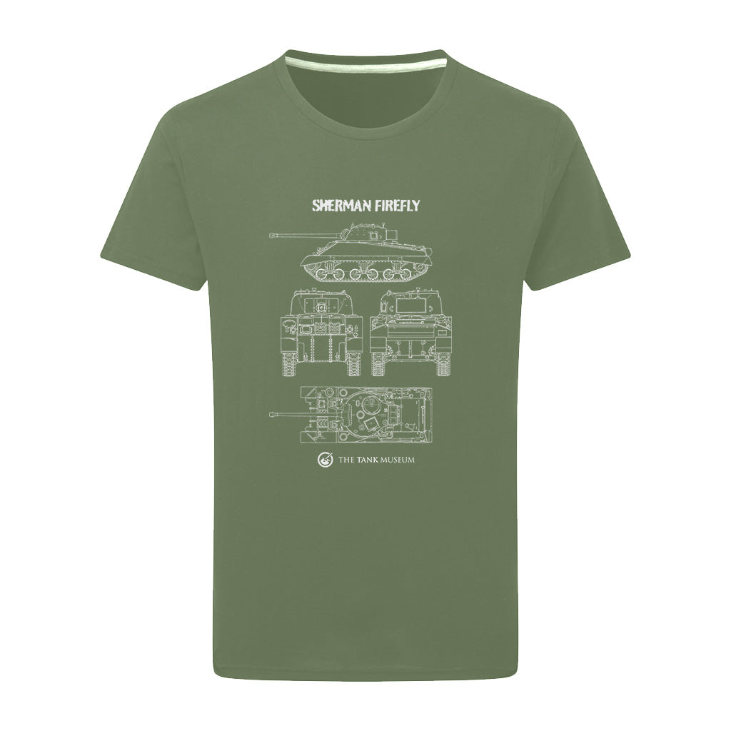 Sherman Firefly Blueprint T-Shirt T-Shirt On Demand Star Editions Military Green Small
