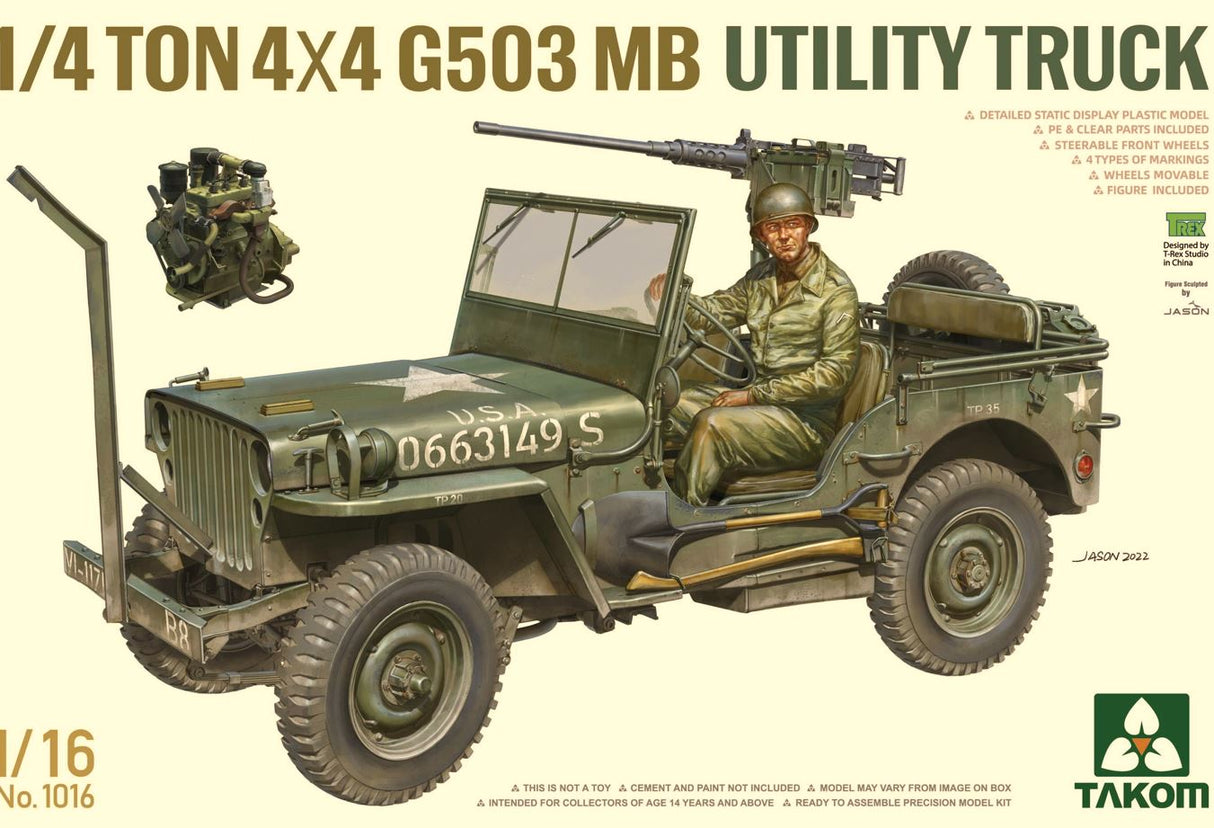 Takom 1/16 Scale US Army 1/4 Ton Utility Truck & Driver Scale Model Takom