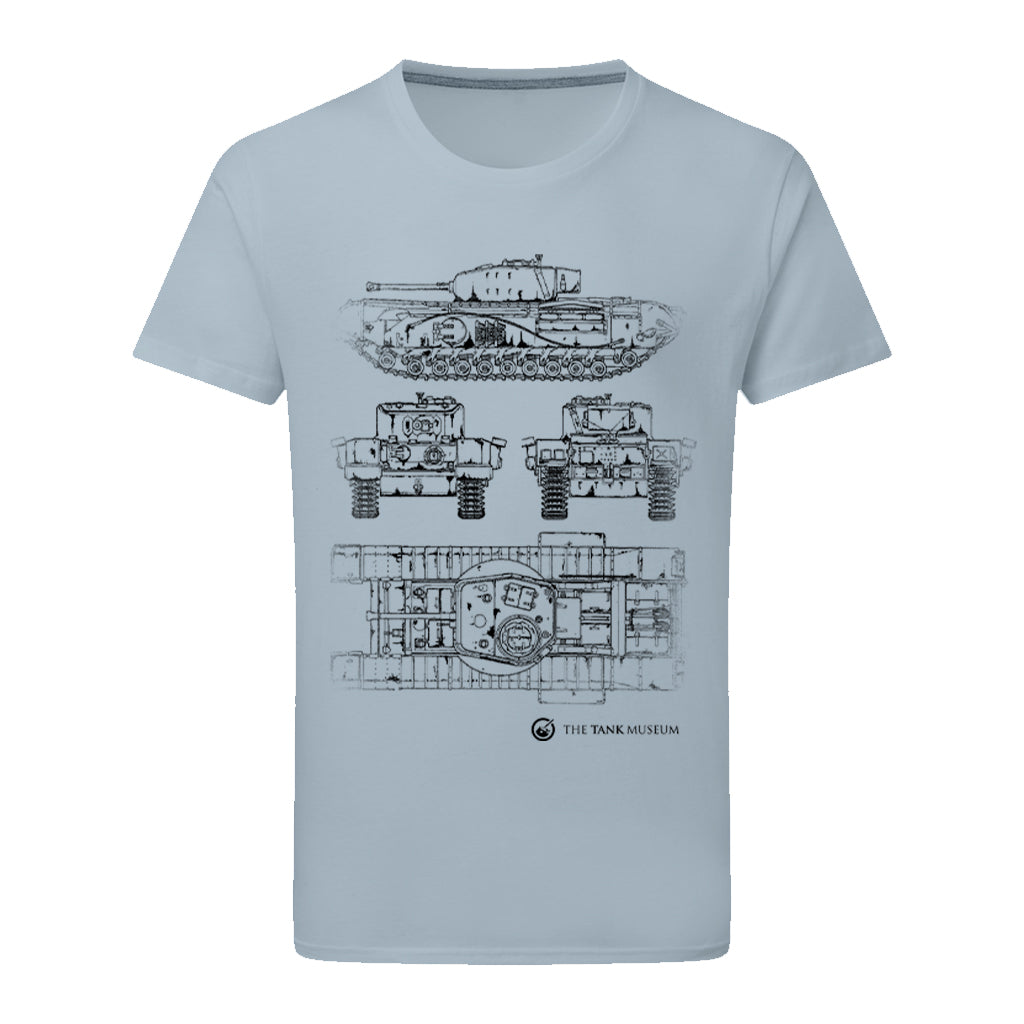 Churchill VII Tank Blueprint T-Shirt T-Shirt On Demand Star Editions Ice Blue S