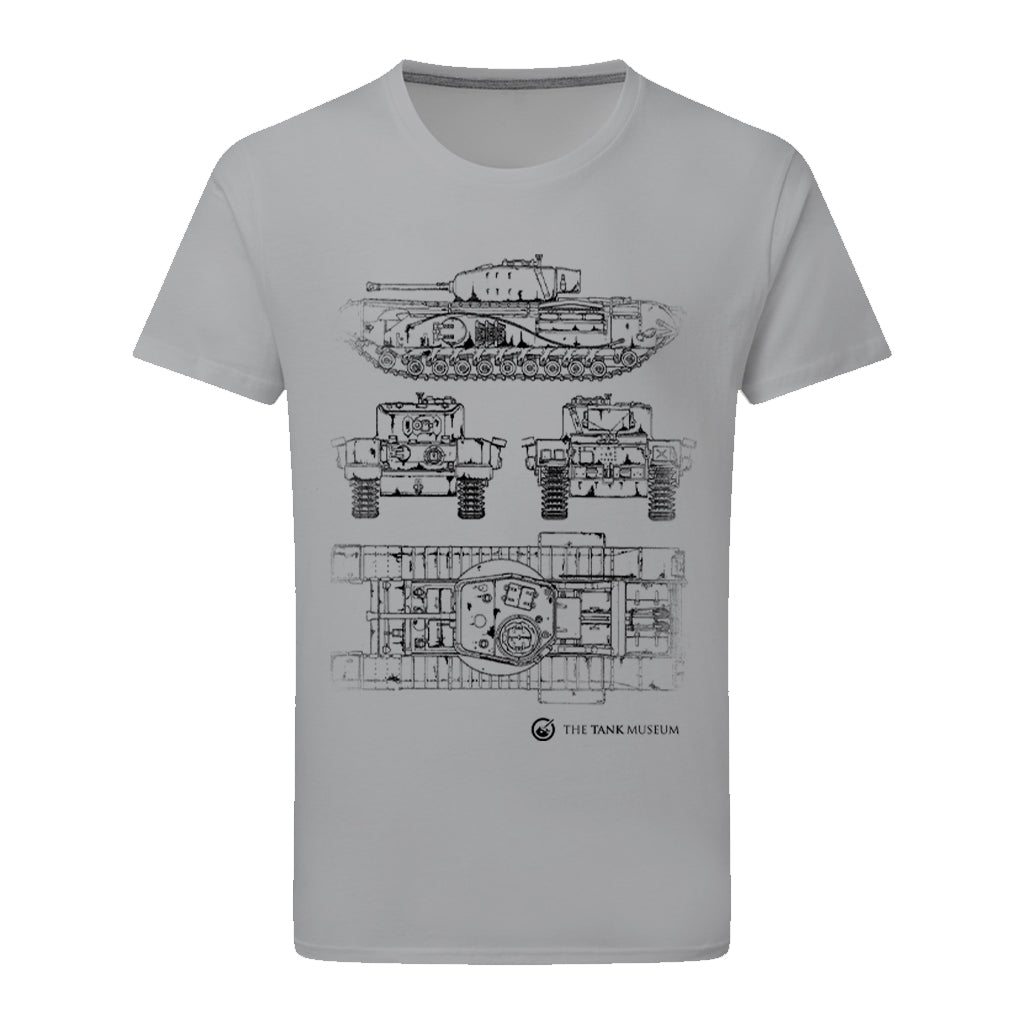 Churchill VII Tank Blueprint T-Shirt T-Shirt On Demand Star Editions Sport Grey S
