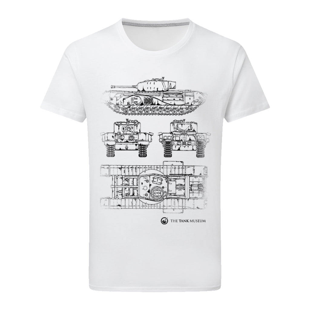 Churchill VII Tank Blueprint T-Shirt T-Shirt On Demand Star Editions White S
