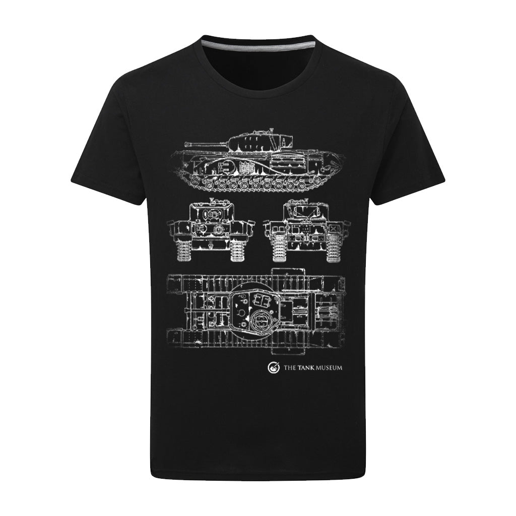 Churchill VII Tank Blueprint T-Shirt T-Shirt On Demand Star Editions Black S