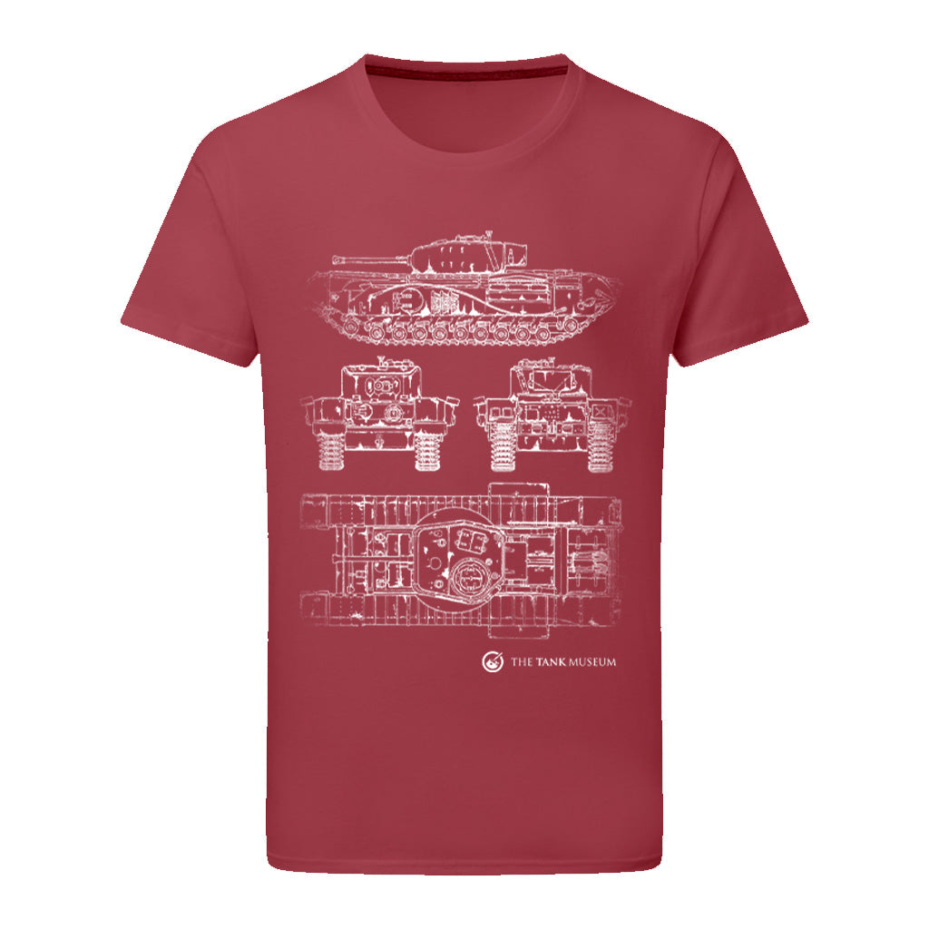 Churchill VII Tank Blueprint T-Shirt T-Shirt On Demand Star Editions Cardinal Red S
