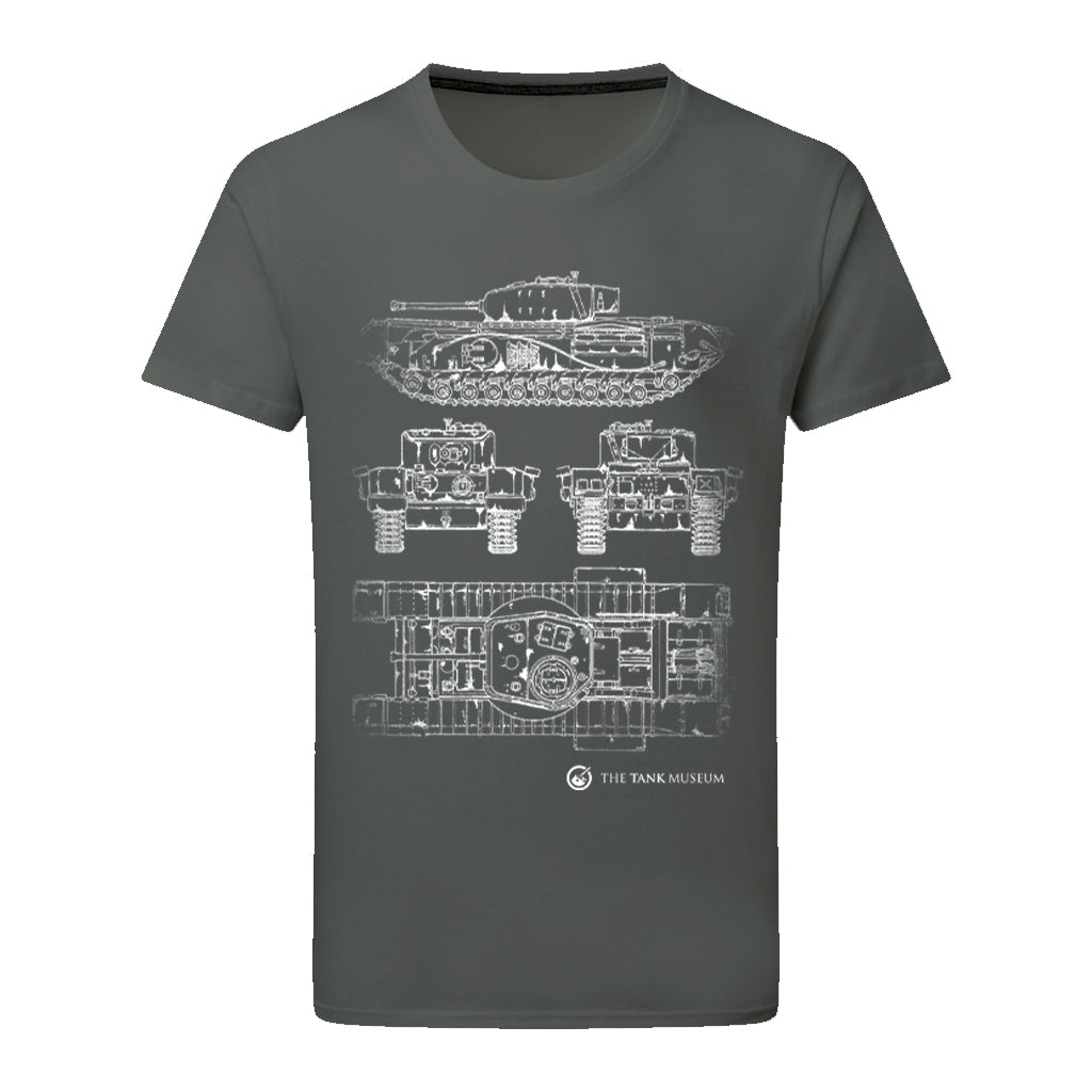 Churchill VII Tank Blueprint T-Shirt T-Shirt On Demand Star Editions Charcoal S