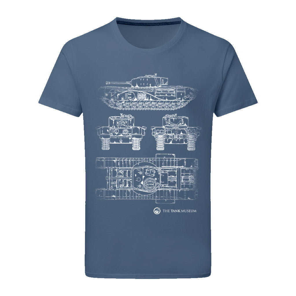 Churchill VII Tank Blueprint T-Shirt T-Shirt On Demand Star Editions Dark Blue S