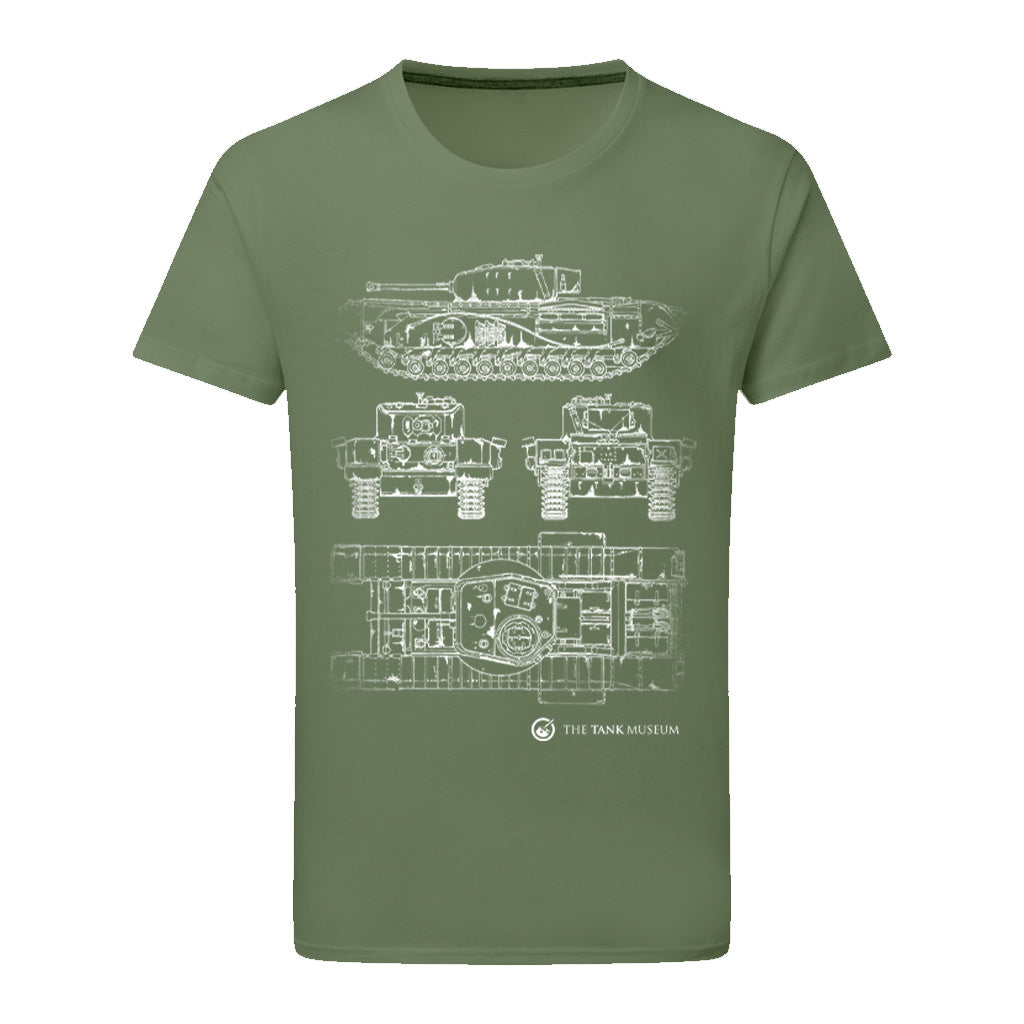 Churchill VII Tank Blueprint T-Shirt T-Shirt On Demand Star Editions Military Green S