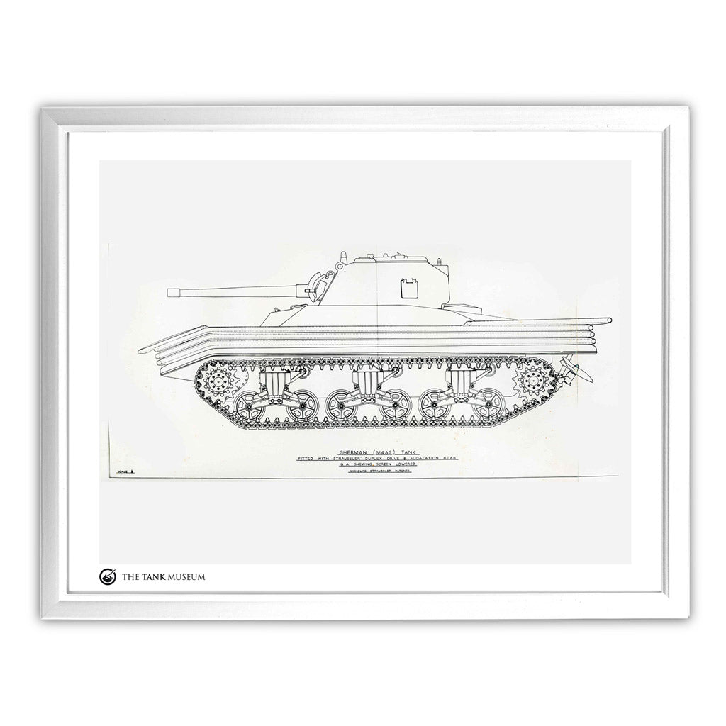 Art Print: M4A2 Sherman III DD Tank Blueprint Wall Art On Demand Star Editions 11x14" With White Frame