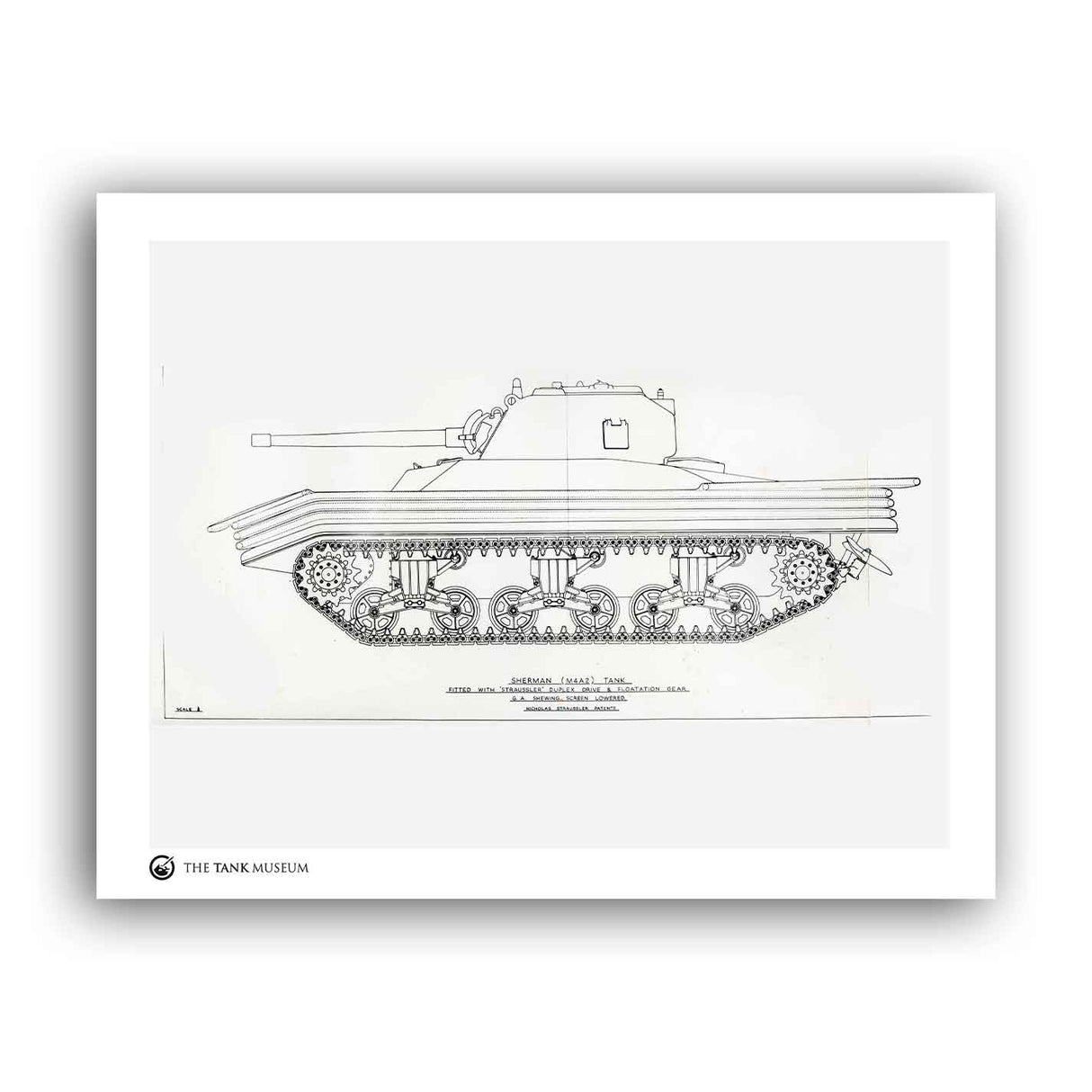 Art Print: M4A2 Sherman III DD Tank Blueprint Wall Art On Demand Star Editions 11x14" No Frame