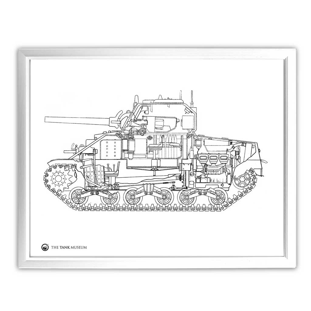Art Print: M4A2 Sherman III Tank Cutaway Line Drawing Wall Art On Demand Star Editions 11x14" With White Frame