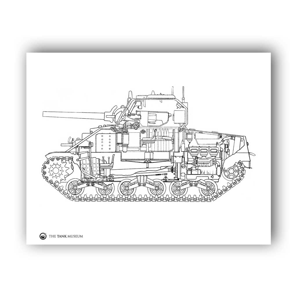 Art Print: M4A2 Sherman III Tank Cutaway Line Drawing Wall Art On Demand Star Editions 11x14" No Frame