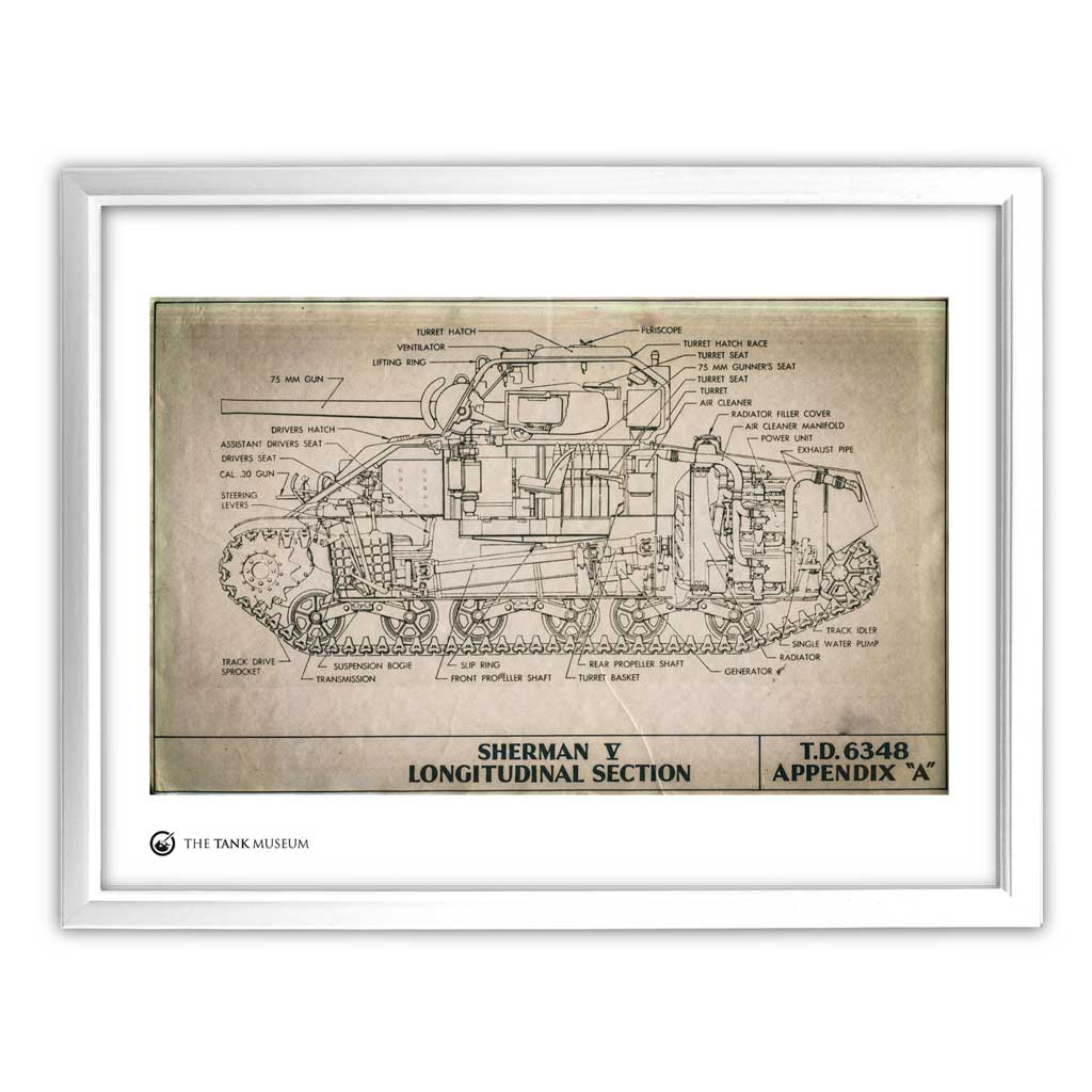 Art Print: M4A4 Sherman V Tank Blueprint Wall Art On Demand Star Editions 11x14" With White Frame