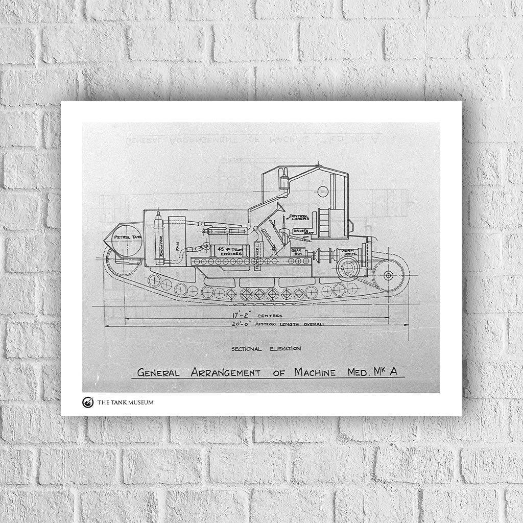 Art Print: Medium Mk A Whippet Tank Blueprint Wall Art On Demand Star Editions 40X50cm No Frame