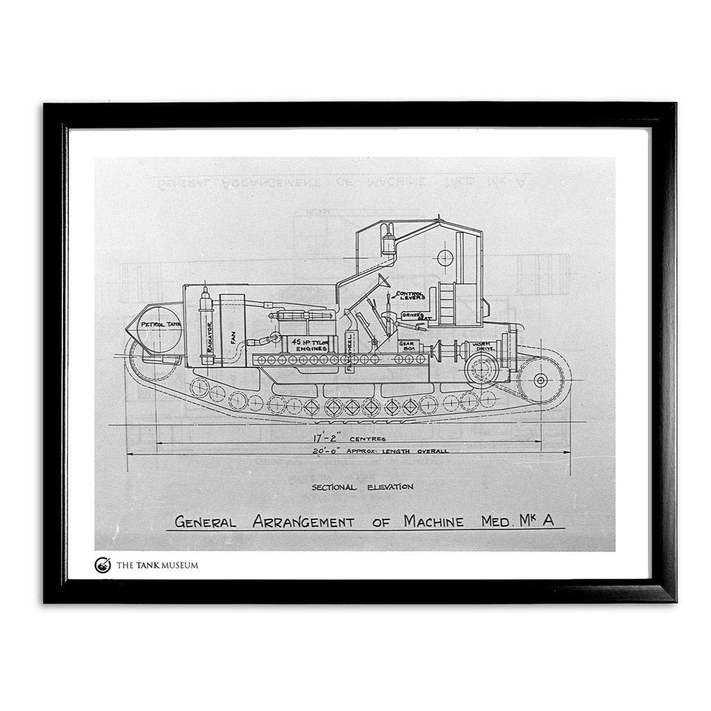 Art Print: Medium Mk A Whippet Tank Blueprint Wall Art On Demand Star Editions 11x14" With Black Frame