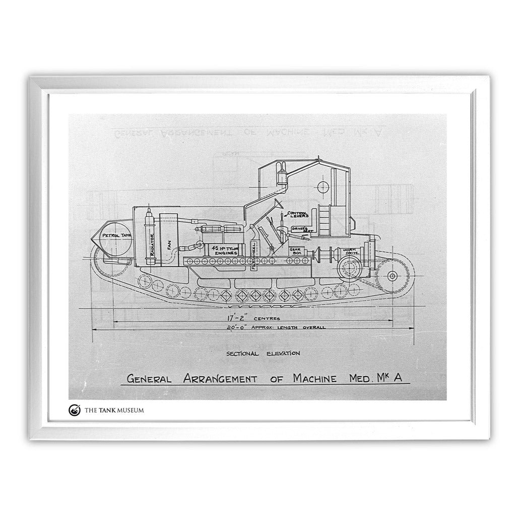 Art Print: Medium Mk A Whippet Tank Blueprint Wall Art On Demand Star Editions 11x14" With White Frame