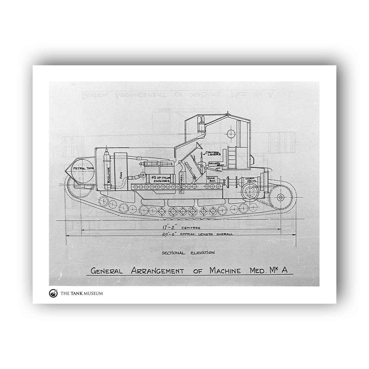 Art Print: Medium Mk A Whippet Tank Blueprint Wall Art On Demand Star Editions 11x14" No Frame