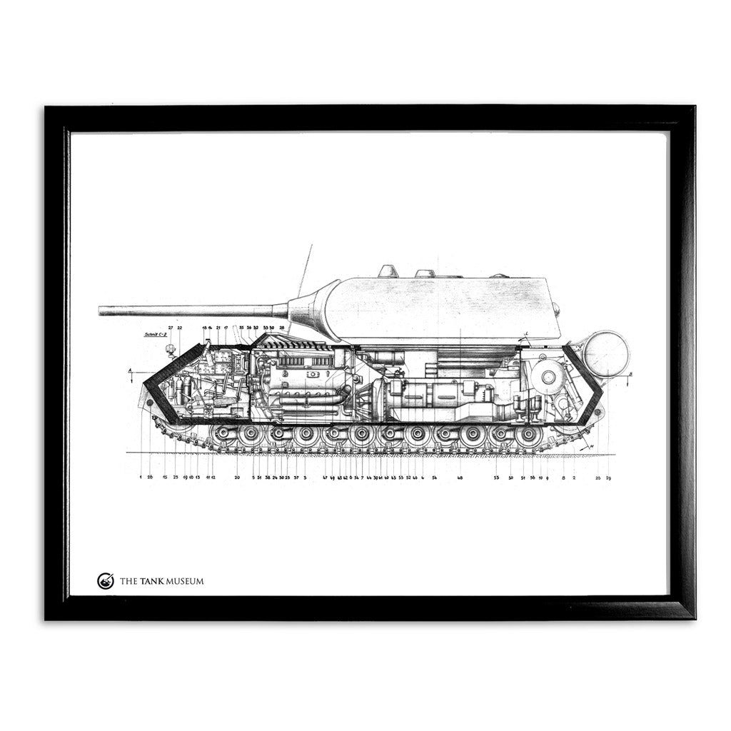 Art Print: PzKpfw Maus Tank Blueprint Wall Art On Demand Star Editions 11x14" With Black Frame