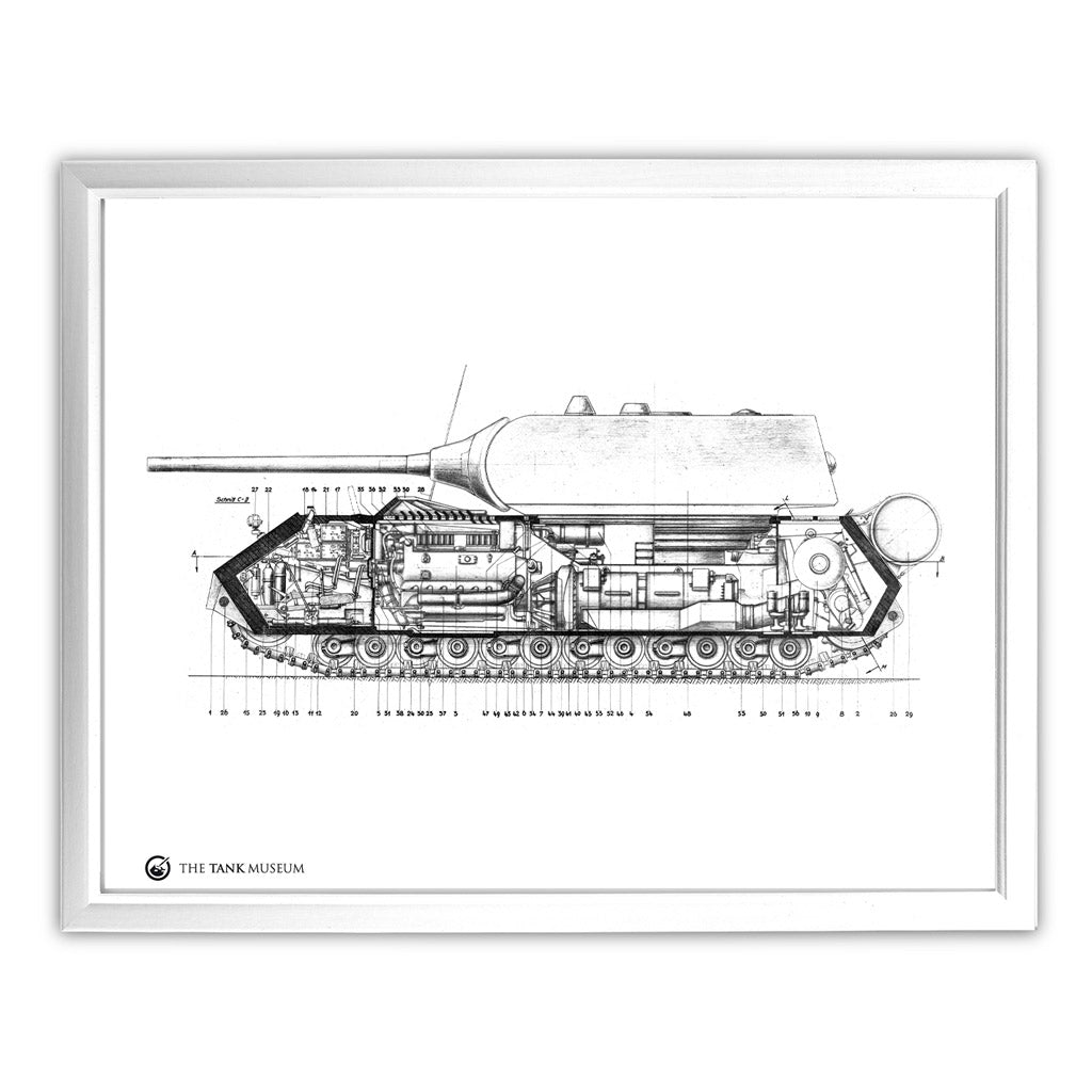 Art Print: PzKpfw Maus Tank Blueprint Wall Art On Demand Star Editions 11x14" With White Frame