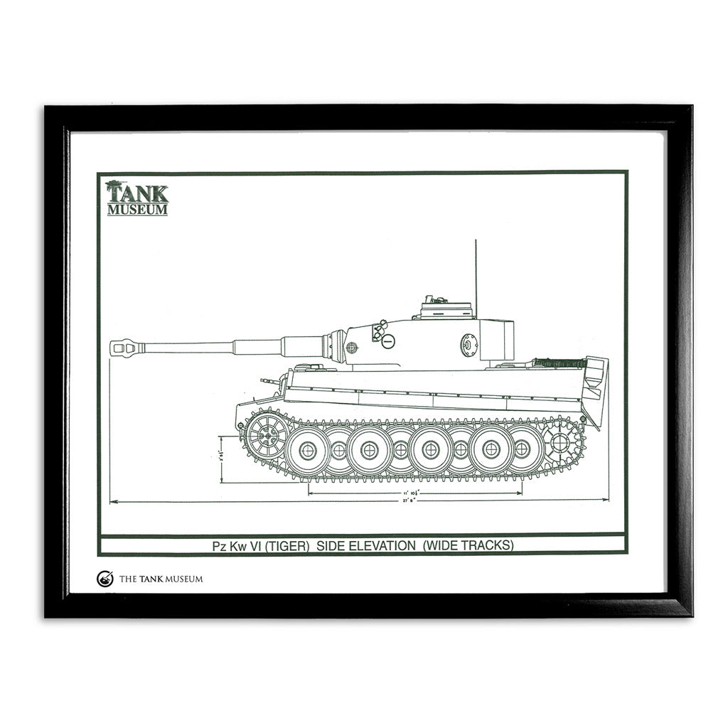 Art Print: PzKpfw Tiger I Tank - Side View Wall Art On Demand Star Editions 11x14" With Black Frame