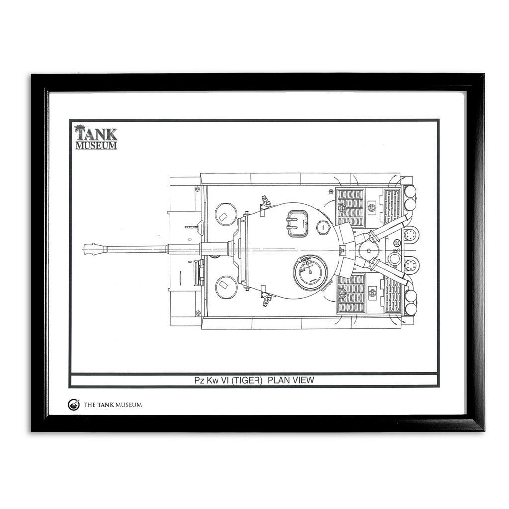 Art Print: PzKpfw Tiger I Tank - Top View Wall Art On Demand Star Editions 11x14" With Black Frame