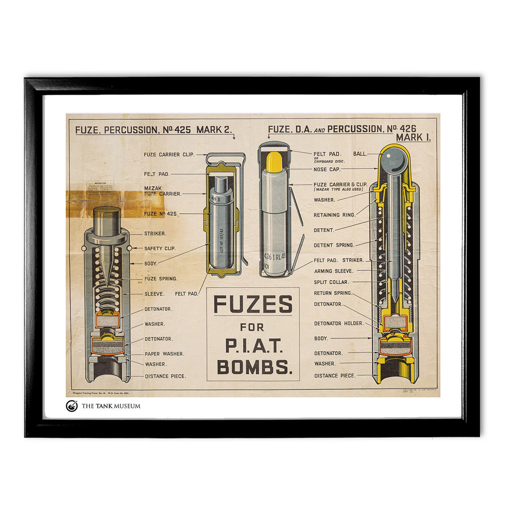 Art Print: Vintage Poster Fuzes for PIAT Bombs Wall Art On Demand Star Editions 11x14" With Black Frame