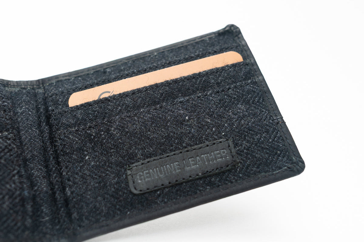 Tweed Black leather Card holder