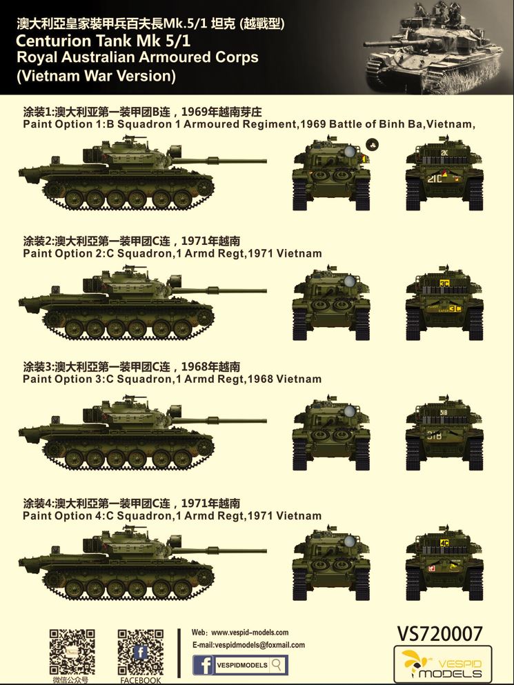 Vespid Models 1/72 Centurion Tank Mk5/1 Deluxe Edition RAAC Vietnam Scale Model Vespid Models