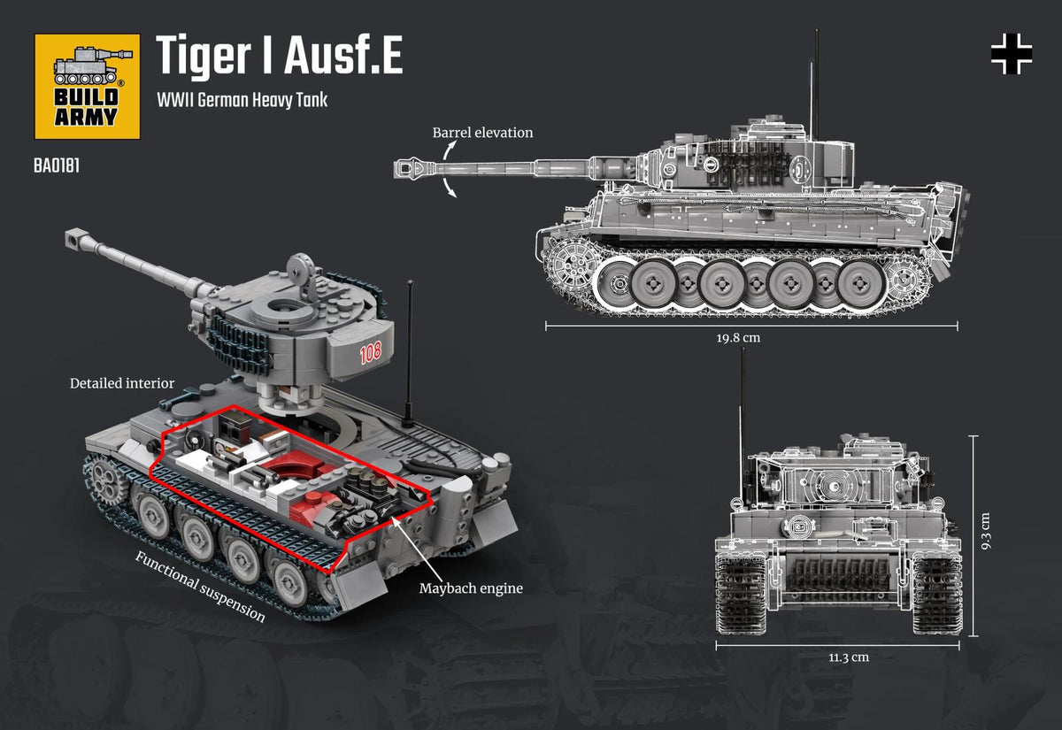 Build Army 1:33 Tiger 1 Ausf.E (CHECK) Brick Model Kit Build Army