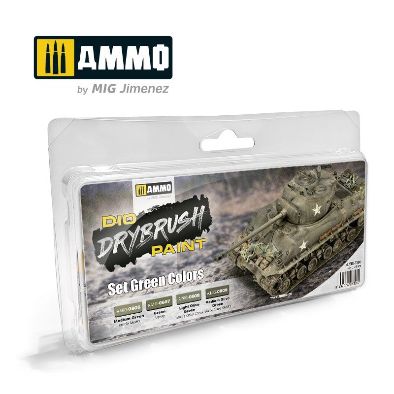 Ammo, Drybrush set, green colours Model Paint Ammo by mig.