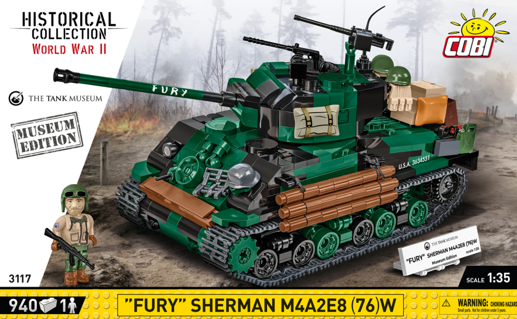 Cobi 1/35 Scale Sherman M4A2E8 (76) W "Fury" Tank Museum Exclusive Brick Model Kit Cobi