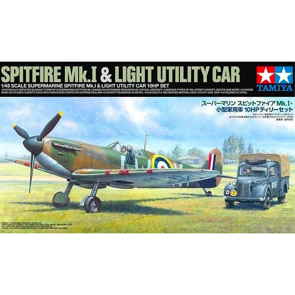 Tamiya 1/48 Spitfire Mk.I and 10HP Light Utility Car Scale Model Tamiya