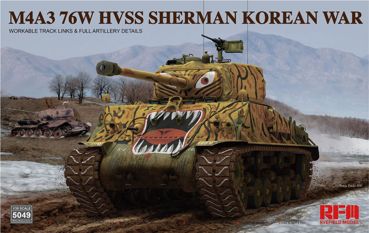 Ryefield Model 1/35 US ARMY M4A3 76w HVSS Sherman Korean war Scale Model Ryefield