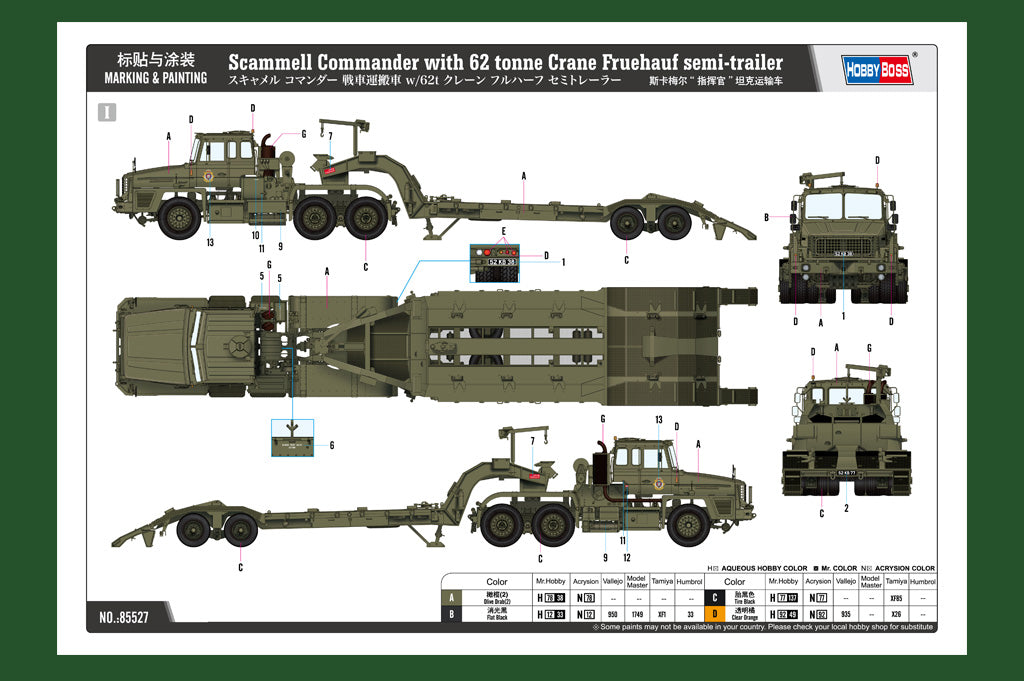 Hobby Boss 1/35 Scammell Commander with 62 tonne Crane Fruehauf semi-trailer. Scale Model Hobby Boss